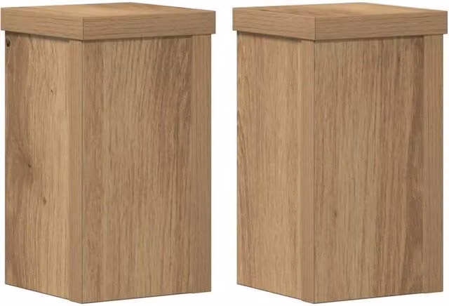 Berkfield Home Set of 2 Artisan Oak Wood Plant Stands, Brown, W/D/H: 10 x 10 x 18 cm