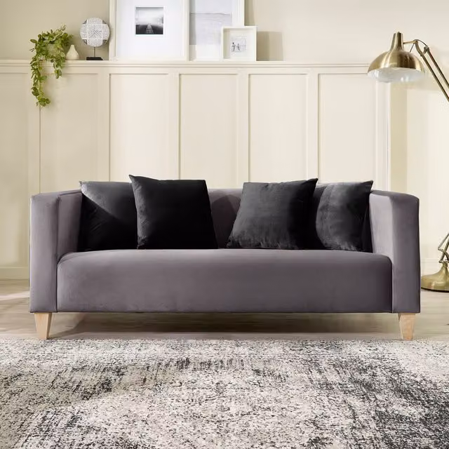 Aspire Bonnie 3 Seater Sofa in Grey Brushed Velvet with Scatter Cushions