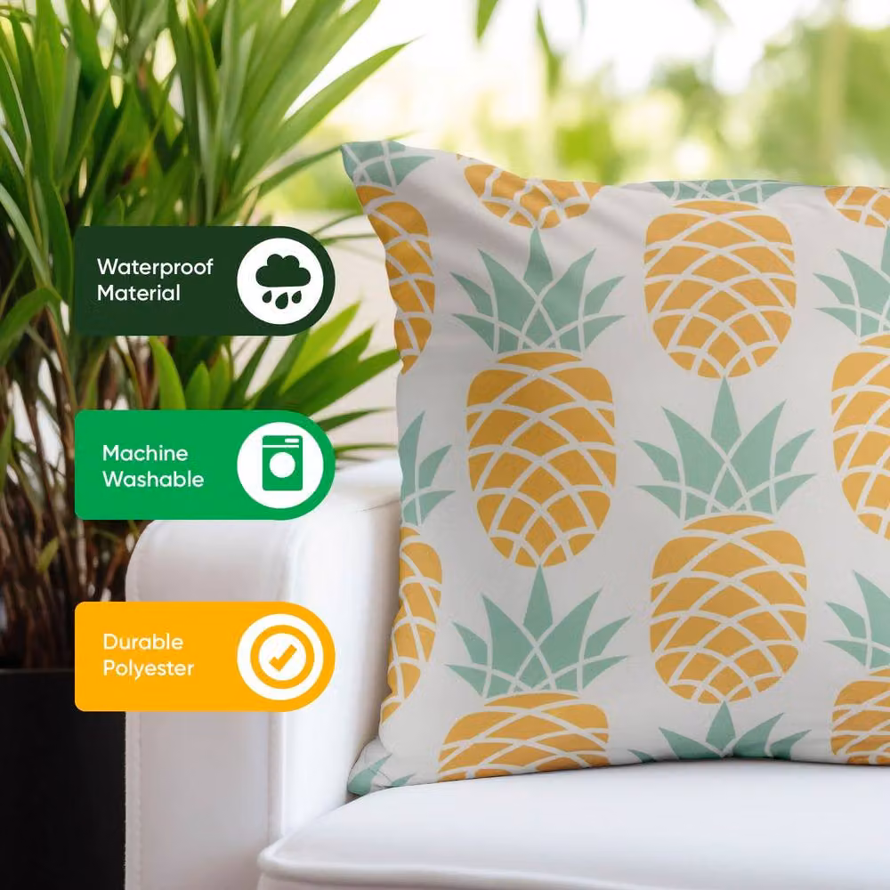 Gardenwize Pack of 2 Yellow Pineapple Print Outdoor Square Scatter Cushions – 4