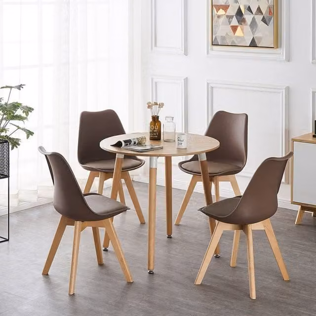 Life Interiors Lorenzo Round Mid-Century Dining Set with Table and 4 Chairs in Brown