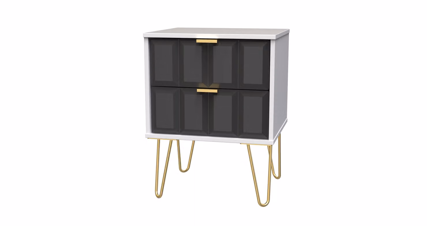Ready Assembled 2 U Metro 2 Drawer Bedside Cabinet in Dark Grey and Gold – 2