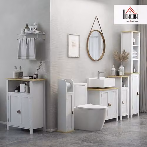 Kleankin Freestanding White Bathroom Under Sink Cabinet with Hinged Doors and Internal Shelf, W/D/H: 60 x 30 x 60 cm – 2