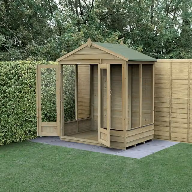 4LIFE Apex Summerhouse in Brown Wood with Gable Roof and Window, W/D/H: 182.88 x 121.92 x 182.88 cm