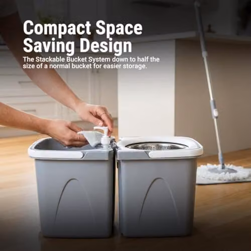 Gr8 Home 360 Dual Spin Mop and Bucket Set with Wringer and 3 Microfibre Heads in Grey – 3
