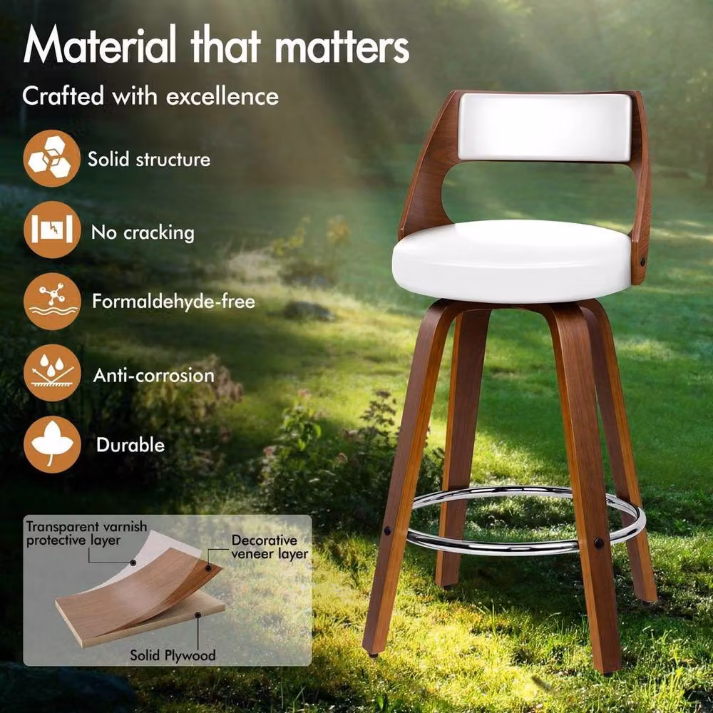 FORGEVIO Set of 2 Modern Brown Wooden Swivel Bar Stools with Footrest – 6