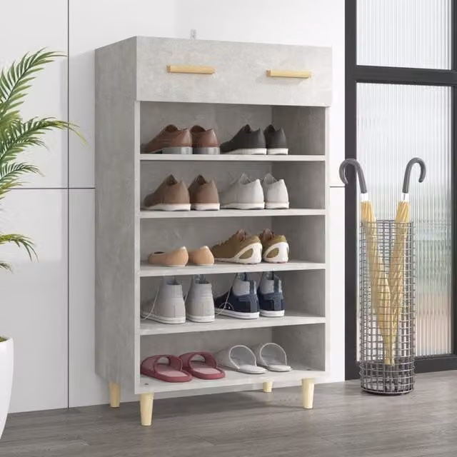 Berkfield Home Concrete Grey Scandinavian Shoe Cabinet with Doors and Drawers, W/D/H: 60 x 35 x 105 cm – 1