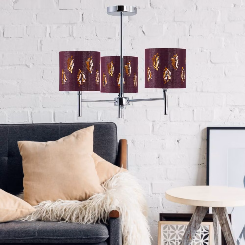 First Choice Lighting Brea Set of 2 Chrome Ceiling Light Fittings with Burgundy Fabric Shades – 4