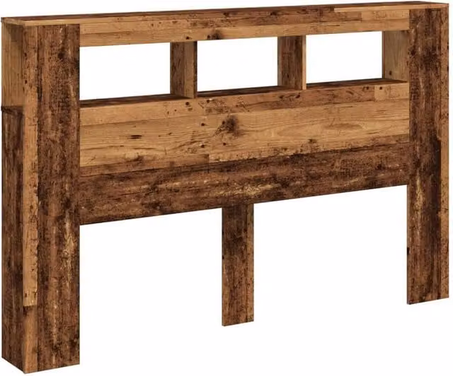 Berkfield Home LED Headboard in Brown Old Wood with Integrated Lighting and Side Compartments, W/D/H: 160 x 18.5 x 103.5 cm – 1