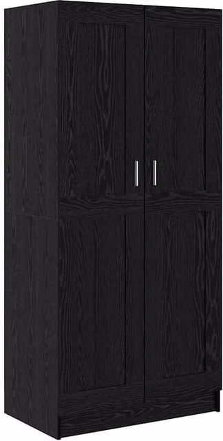 Berkfield Home Modern Black Oak Wardrobe with Integrated Drawers and Hinged Doors – 1
