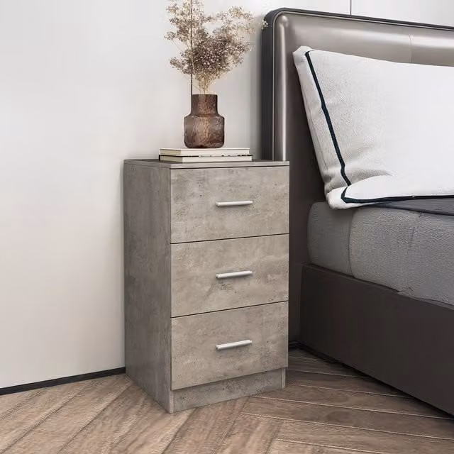 Costway Modern 3 Drawer Grey Night Stand