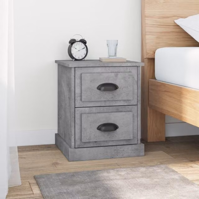Berkfield Home Set of 2 Bedside Cabinets in Concrete Grey, W/D/H: 39 x 39 x 47.5 cm – 1