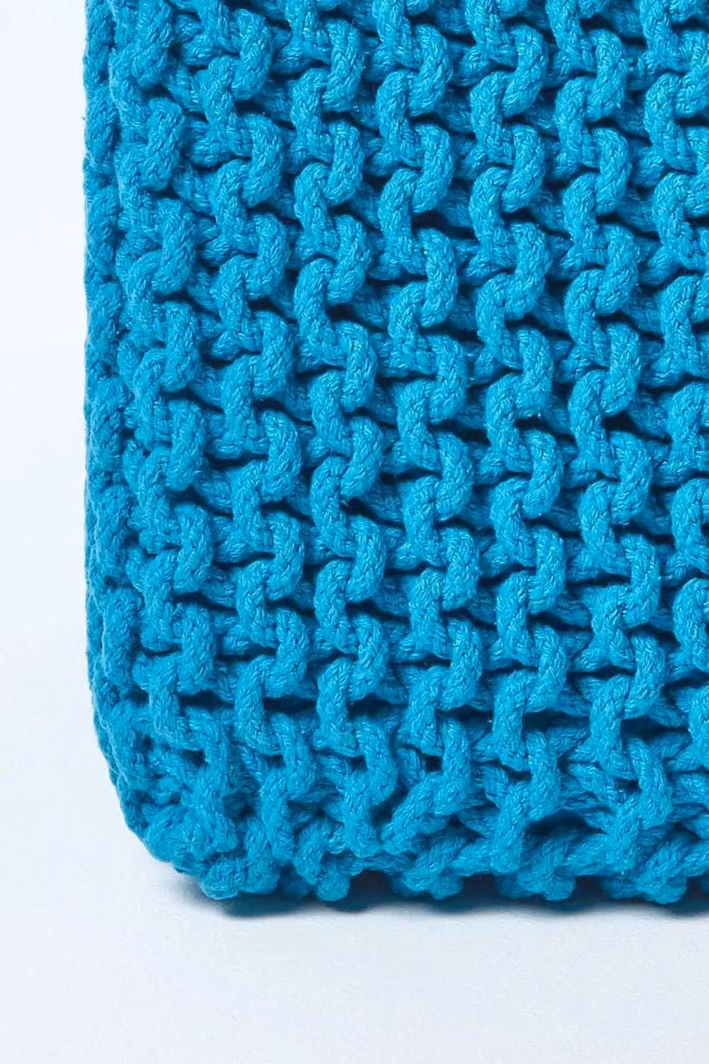Homescapes Cube Cotton Knitted Pouffe Footstool in Petrol Blue – 3
