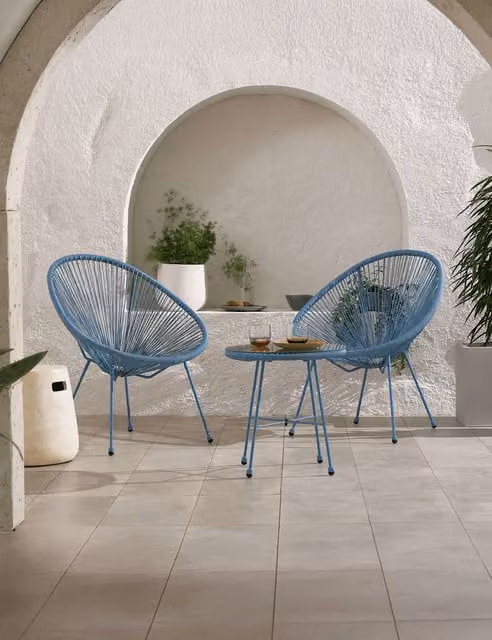 Royalcraft Monaco Rattan Bistro Set with Table and 2 Chairs in Blue