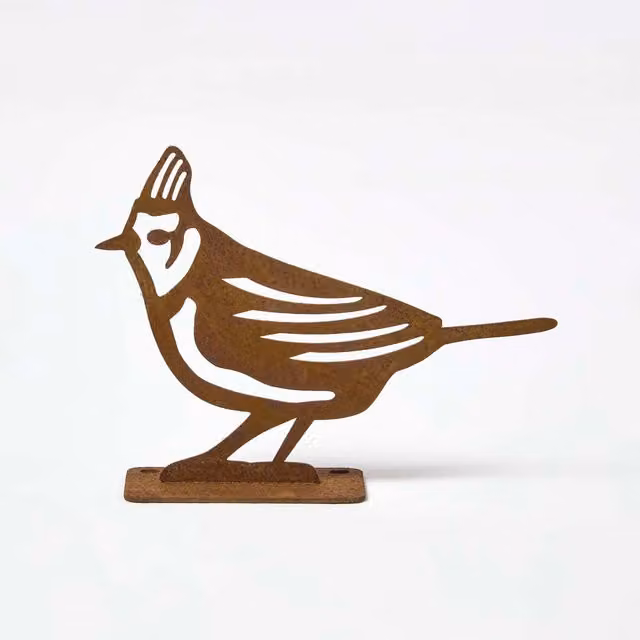 Homescapes Steel Crested Tit Fence Topper in Brown