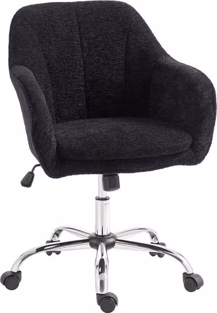 HOMCOM Modern Black Snow Flannel Makeup Vanity Task Chair with Tub Back and Castors – 1