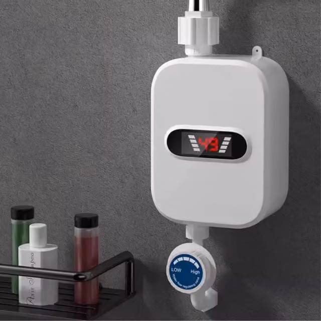Ventryn White Matt Instant Thermostatic Electric Tankless Shower System with Electronic Display – 1
