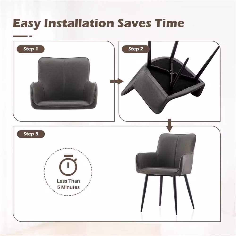 SPETLEK Set of 2 Grey PU Leather Dining Chairs with Metal Legs – 2
