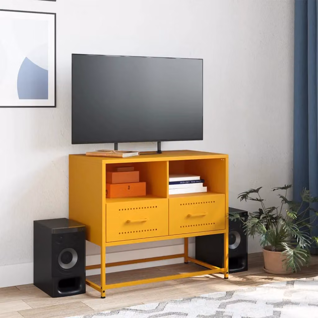 Berkfield Home Industrial Steel TV Cabinet in Mustard Yellow, W: 68 cm, D: 39 cm, H: 60.5 cm – 3