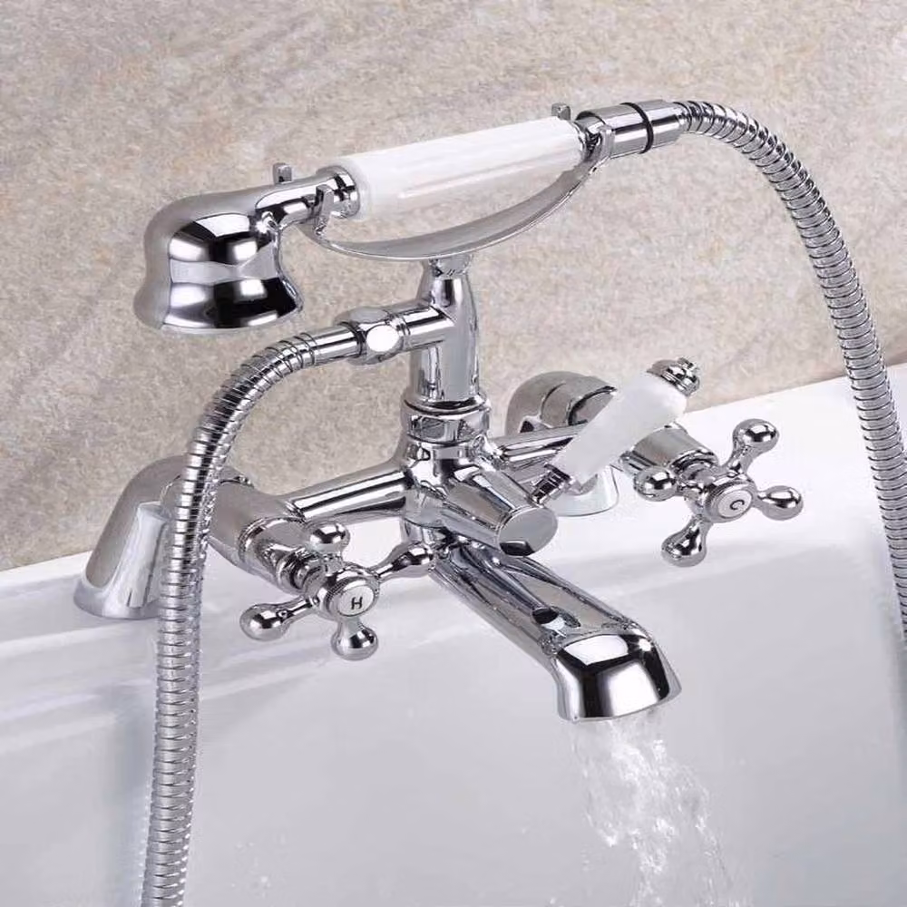 Hinsinc Victorian Two Handle Shower and Bath Mixer Tap Set in Chrome Silver – 2