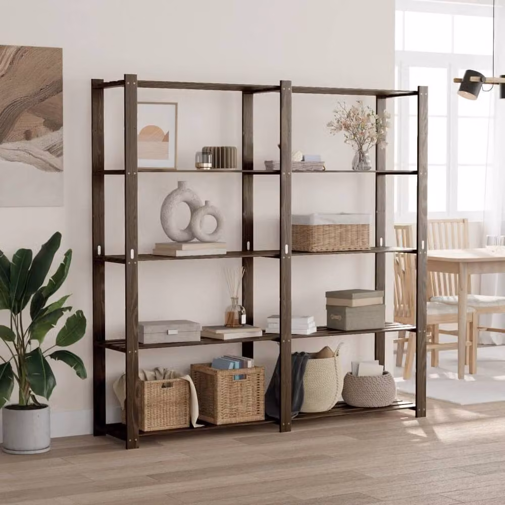 Berkfield Home 5-Tier Solid Wood Pine Storage Rack in Black, H 170 x W 170 x D 38 cm – 2