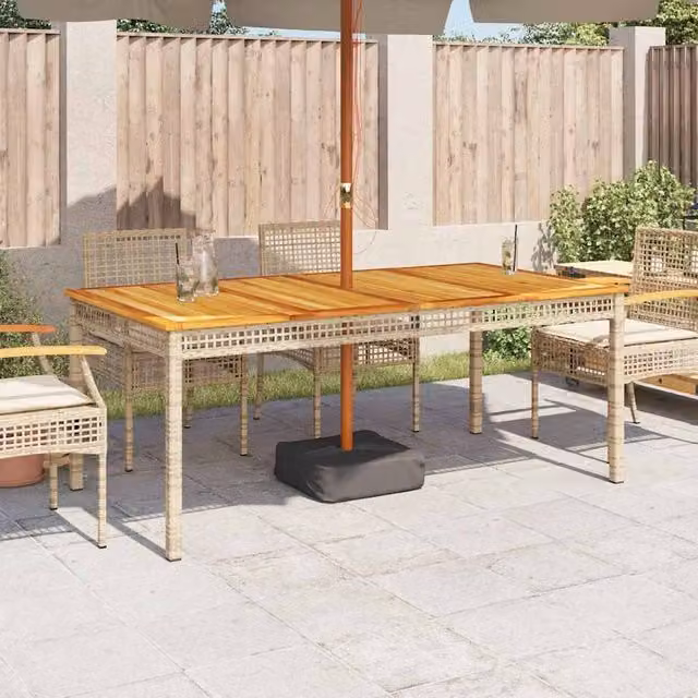 Berkfield Home Extendable Rectangular Garden Table in Beige Poly Rattan and Acacia Wood, W/D/H: 180 x 90 x 75 cm