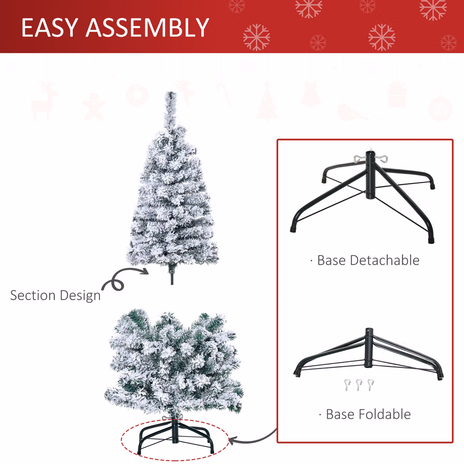 HOMCOM 4ft Prelit Artificial Snow Flocked Christmas Tree with Warm White LED Lights in Green and White – 4