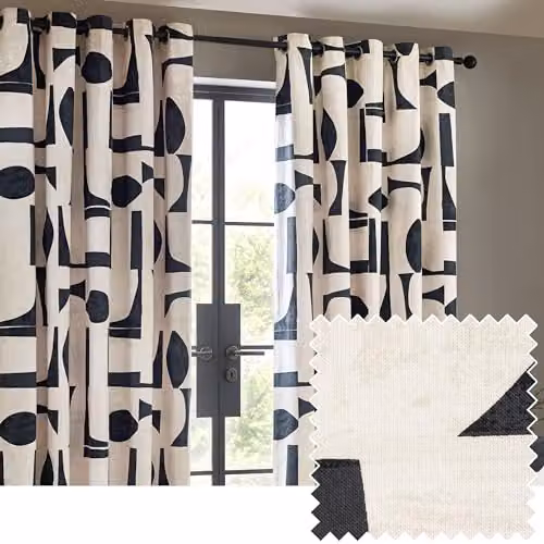 HOEM Carro Abstract Geometric Eyelet Curtains in Blue, W: 168 cm, H: 137 cm – 2