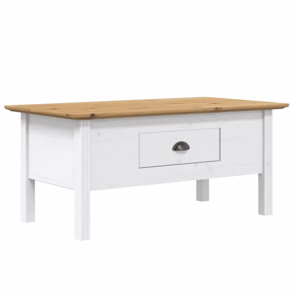 Berkfield Home BODO Coffee Table in White and Brown Solid Pine Wood, W/D/H: 100 x 55 x 45 cm – 2