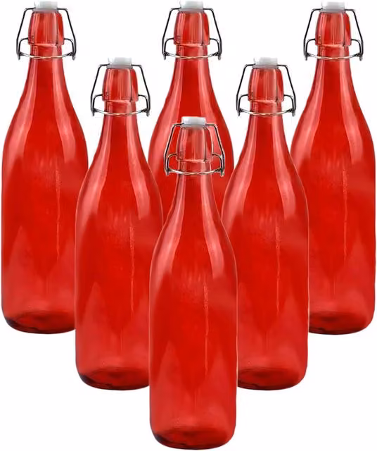 Simpa Set of 6 Red Glass Bottles with Swing Top Lids, 1 l Each – 4