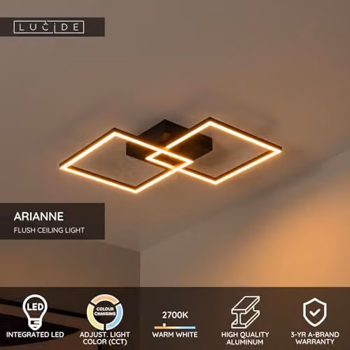 Lucide Arianne LED Flush Ceiling Light, Black, CCT 2700K/4000K, 23W – 2