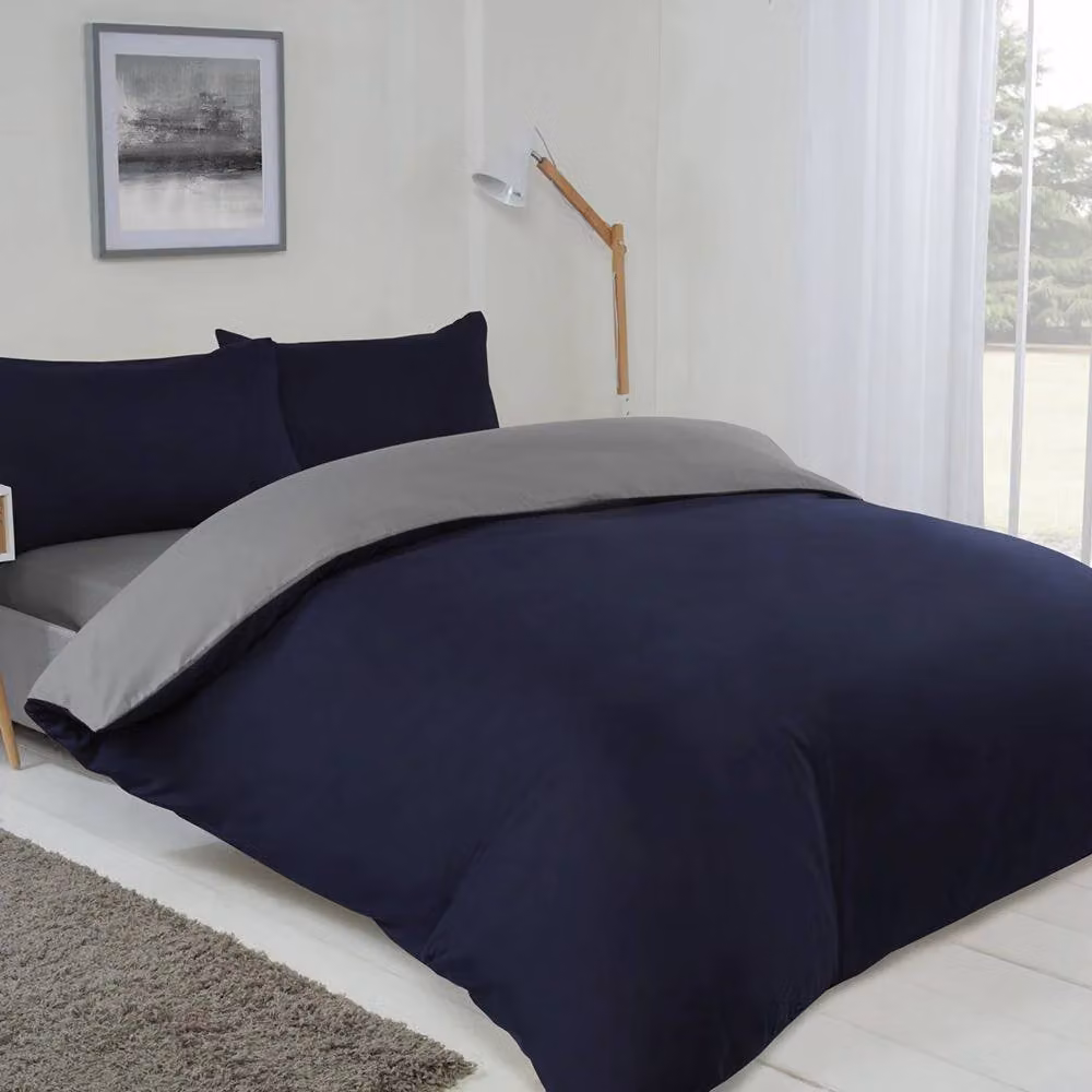 Voltico Reversible Microfibre Duvet Cover and Pillowcase Set in Blue and Grey – 7