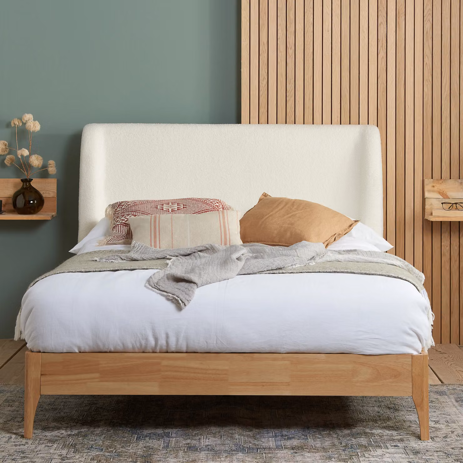 Birlea Halfden King Size Upholstered Bed Frame in White Bouclé Fabric, W/D/H: 180 x 200 x 165.5 cm – 2