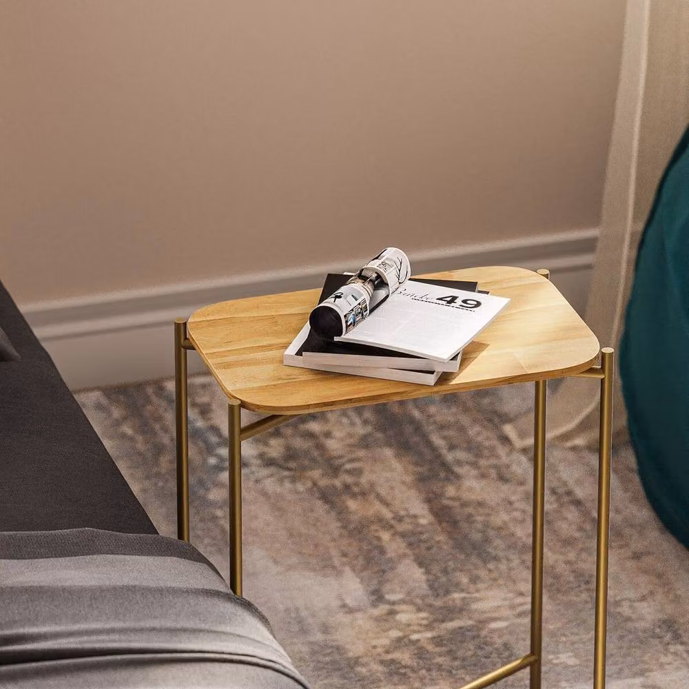CALICOSY Jamie Rectangular Side Table with Metal Legs in Gold, Height: 56 cm, W/D/H: 40 x 40 x 56 cm – 4