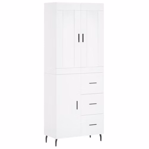 vidaXL Modern White Highboard with Hinged Doors and Internal Shelves, W: 69.5 cm, D: 34 cm, H: 180 cm