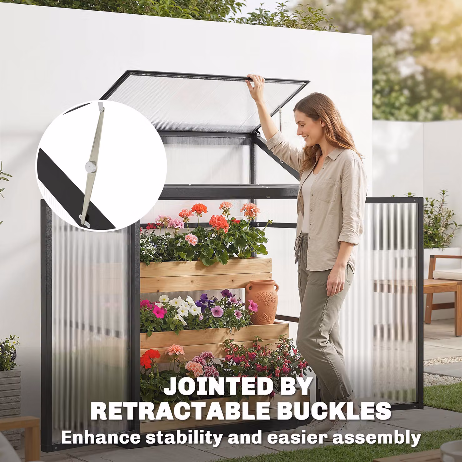 Outsunny Black Polycarbonate Lean-to Walk-in Greenhouse with Hinged Door and Top Vent, W/D/H: 121.92 x 60.96 x 155 cm – 9