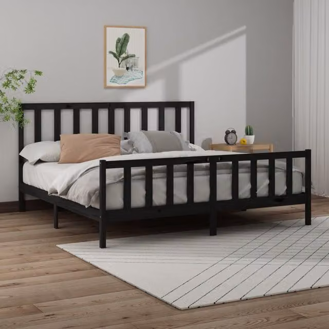 Berkfield Home Black Solid Wood Pine Bed Frame 200 x 200 cm – 1