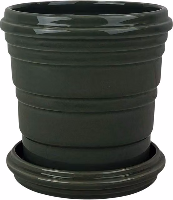 Four Candle Sage Ribbed Ceramic Pot and Saucer in Green