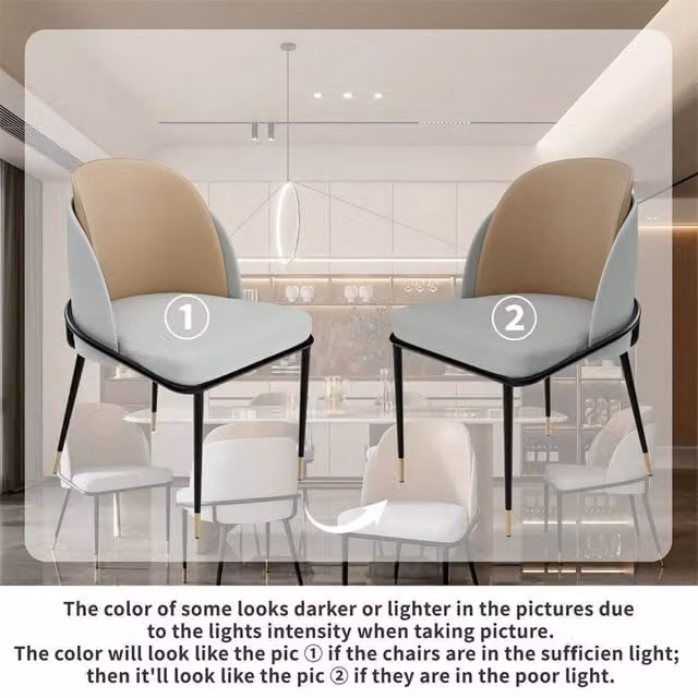 PAWNORA Set of 2 Modern Dining Chairs in Beige Fabric and Synthetic Leather – 1