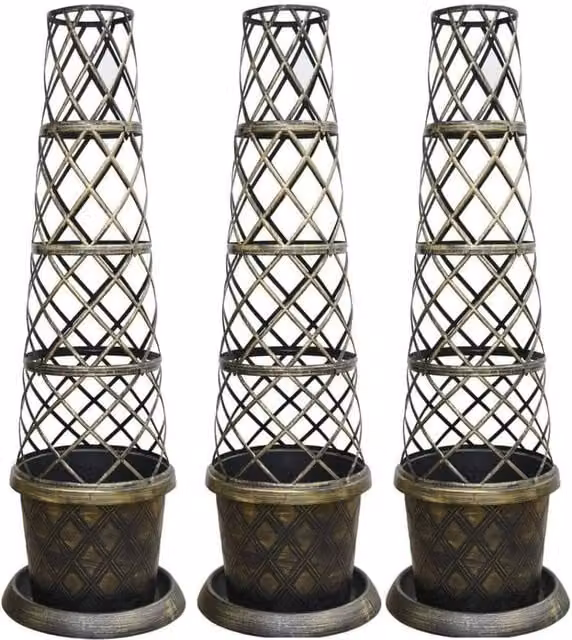 FLAVORA Set of 3 Black and Gold Tower Pot Climbing Plant Planters