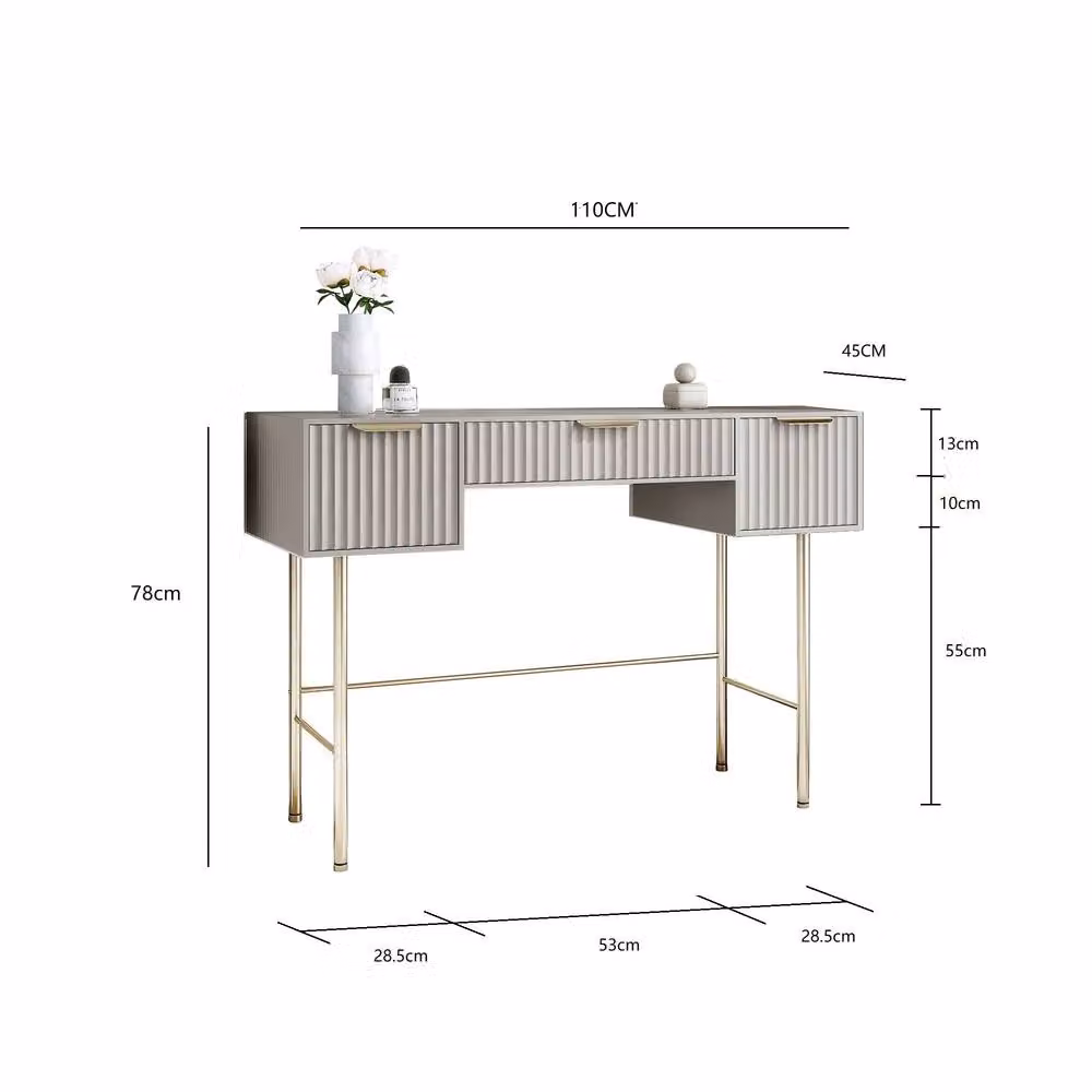 Carme Home Lara Mocha Dressing Table with Mirror Top in Brown, Beige, Gold and White – 3