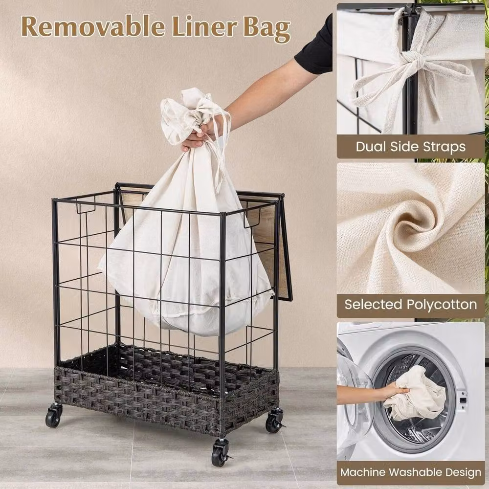 NESTLUNE Handwoven Black Laundry Hamper with Lid and Wheels, 130L Capacity, W/D/H: 67 x 42.1 x 66 cm – 5