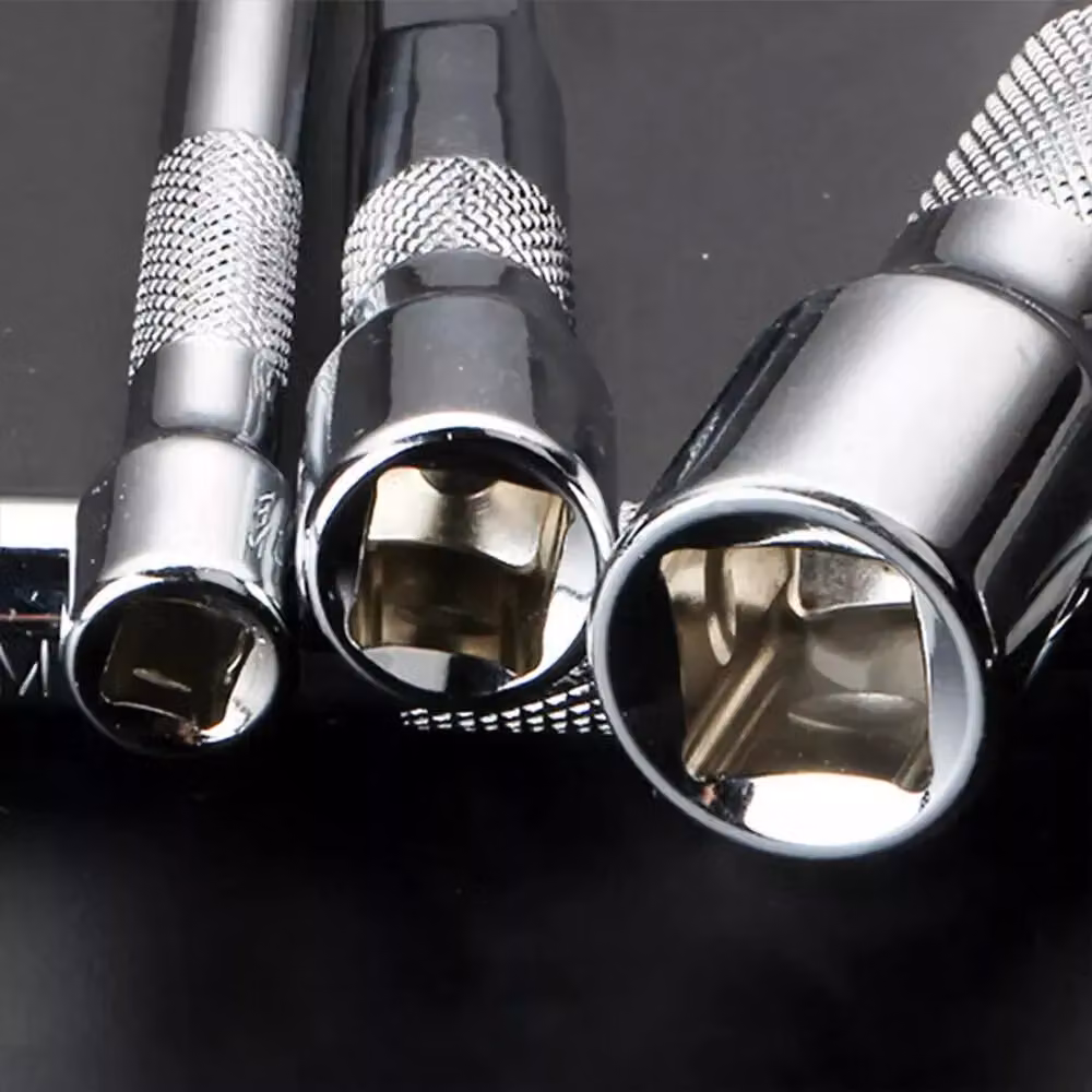 Hinsinc 9-Piece Chrome Vanadium Socket Extension Bar Set in Silver with 1/4", 3/8" and 1/2" Drives – 4