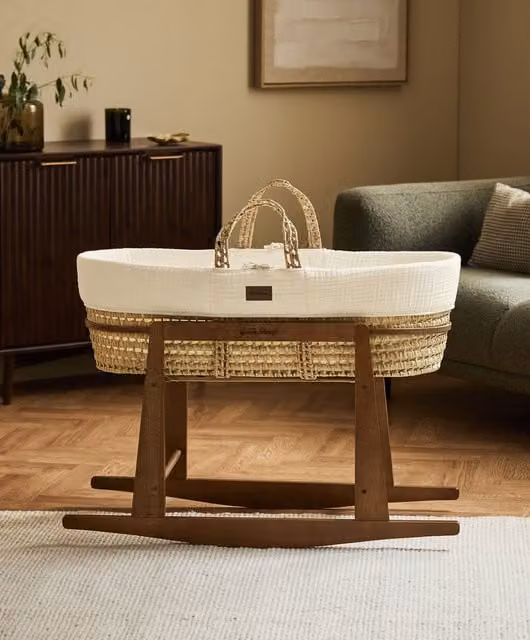The Little Green Sheep Moses Basket Rocking Stand in Walnut