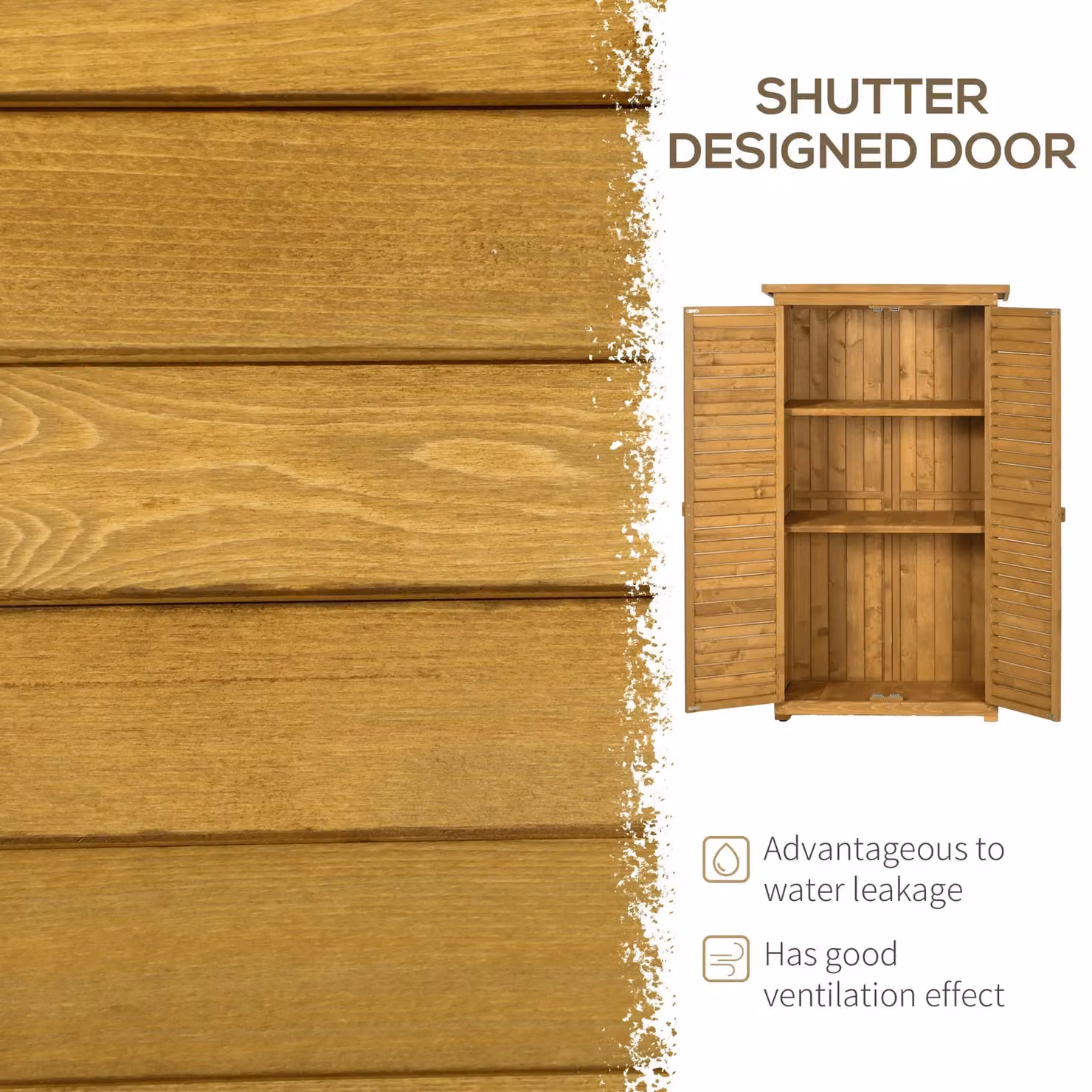 OUTSUNNY Lacquered Wooden Garden Storage Shed with 3 Shelves and Lock, Natural/Brown, W/D/H: 79.0 x 39.5 x 39.5 cm – 3