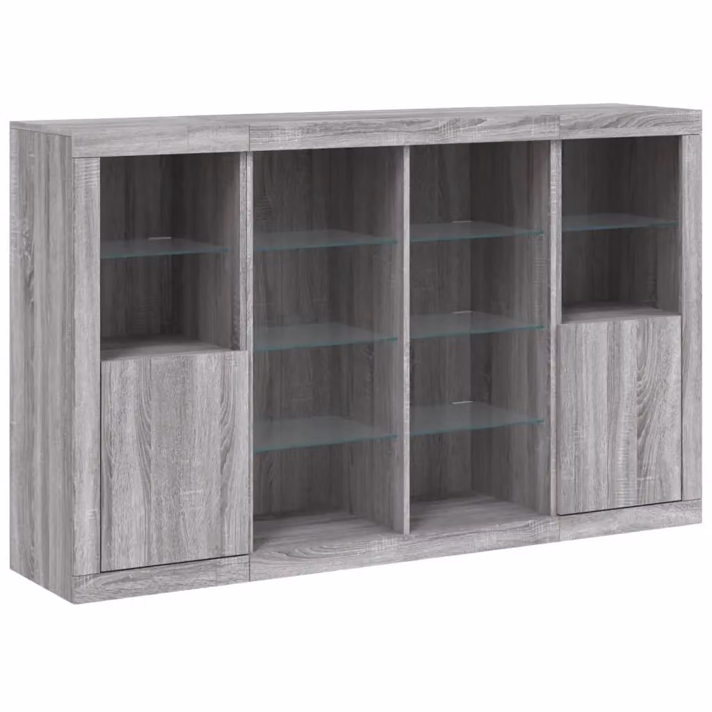 Berkfield Home Set of 3 Modern Grey Sonoma Sideboards with Integrated LED Lighting – 4