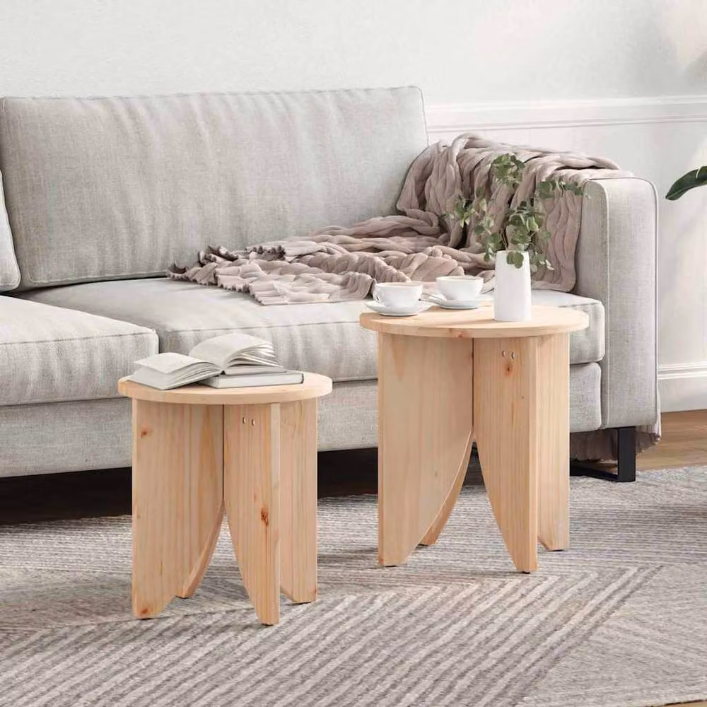 Berkfield Home Classic Nested Coffee Table Set, 2 Pieces, Natural Solid Pine Wood, W/D/H: 41.5 x 41.5 x 44 cm – 2