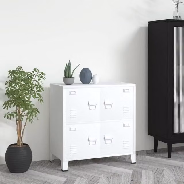 Berkfield Home Industrial Storage Chest in White, W/D/H: 75 x 40 x 80 cm