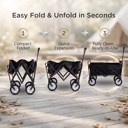 Alivio Heavy Duty Folding Wagon Cart, Collapsible Outdoor Garden Trolley with Adjustable Handle, Black – 9