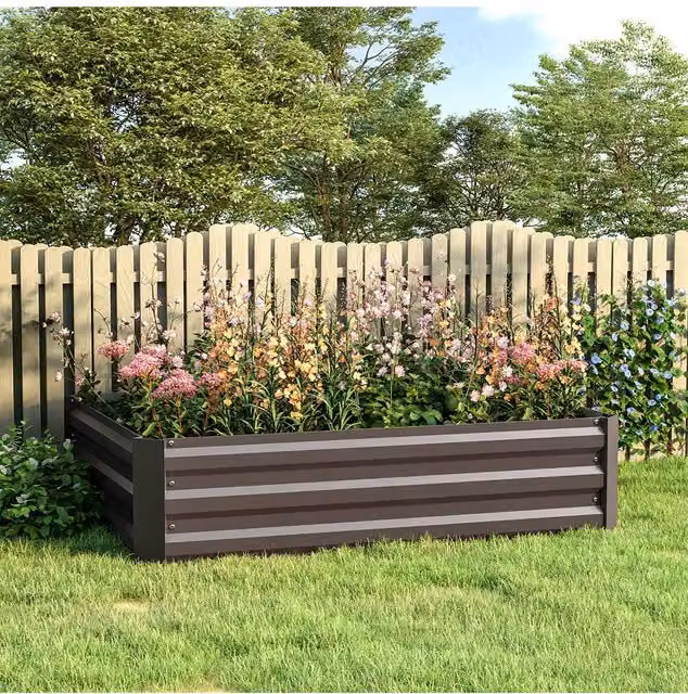 Living and Home Galvanised Steel Raised Garden Bed Planter Box in Brown, W/D/H: 120 x 90 x 30 cm – 1