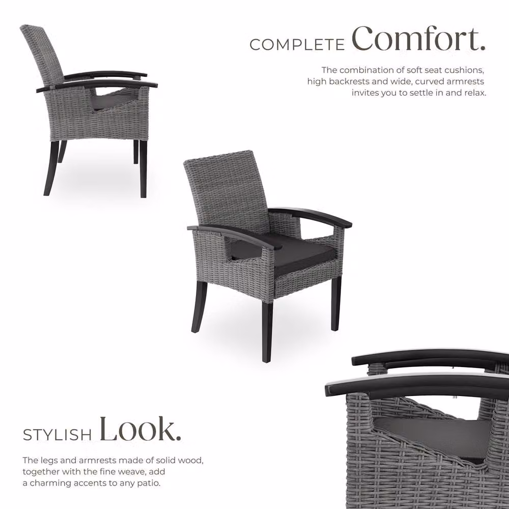 tectake Rosarno Grey 1 Seater Modern Rattan Garden Chair with Wood and Aluminium Frame – 3